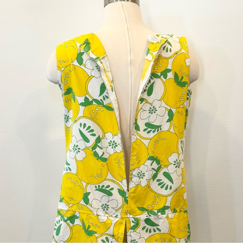 Vintage Playsuit Cotton Yellow Apple Fruit Print MCM 60s Mini Dress Romper L - Picture 7 of 9